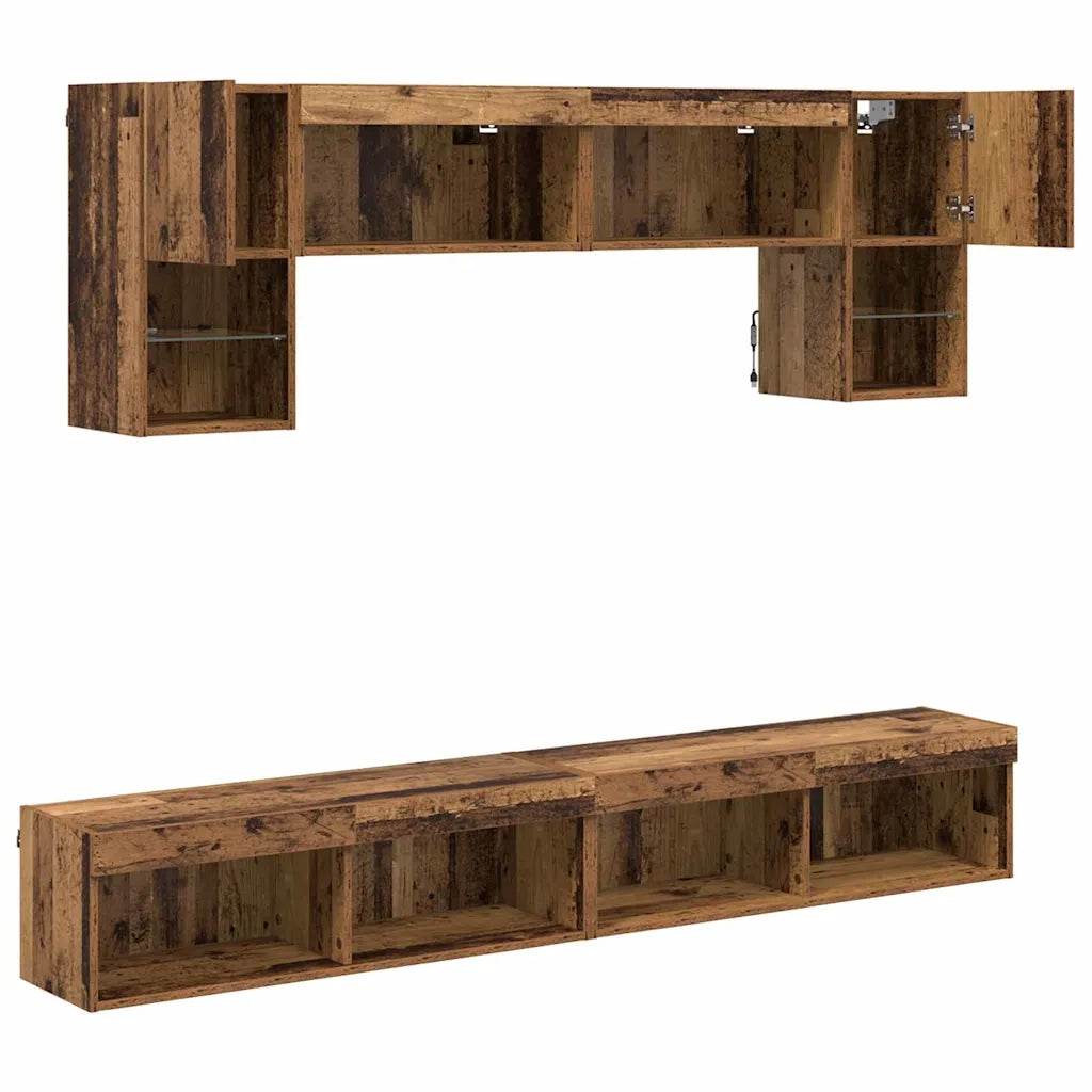 Mobile Porta TV con LED 6 pz-Credenza per TV Legno vecchio 122556