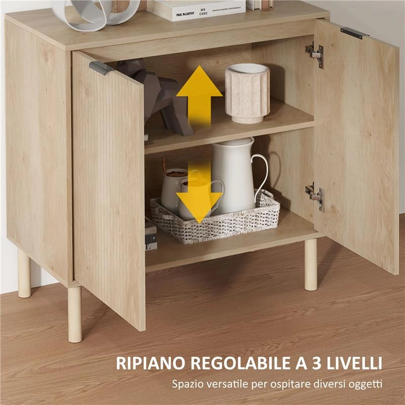 MOBILE CONTENITORE IN LEGNO A 2 LIVELLI CON RIPIANO REGOLABILE SU 3 LIVELLI, 78X40X77.5 CM COLOR ROVERE