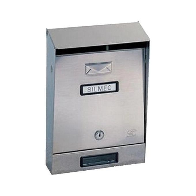 Silmec 10-001 Cassetta Postale Esterna Acciaio Inox 18-10 Tetto Apribile Serratura Cilindro 32,5x22x7,5 cm colore Inox