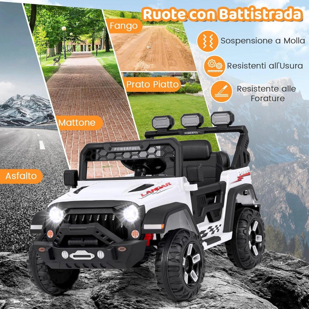 12V Macchina Elettrica per Bambini, Auto per Bambini con Telecomando Porta USB Musica e Luci, Avvio lento, Velocità Regolabile 1-5 km/h, per Bambini 3 Anni+ (Bianco)