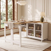 Tavolo da pranzo - pieghevole estraibile - con vano - girevole 360° - ante in vetro - naturale+bianco