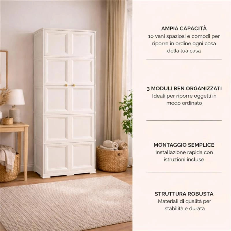 ARMADIO 5 MODULI ANGORA 79X43X203 CM – MOBILE ALTO ORGANIZZAZIONE CASA SALVASPAZIO PER ZONA GIORNO E INGRESSO