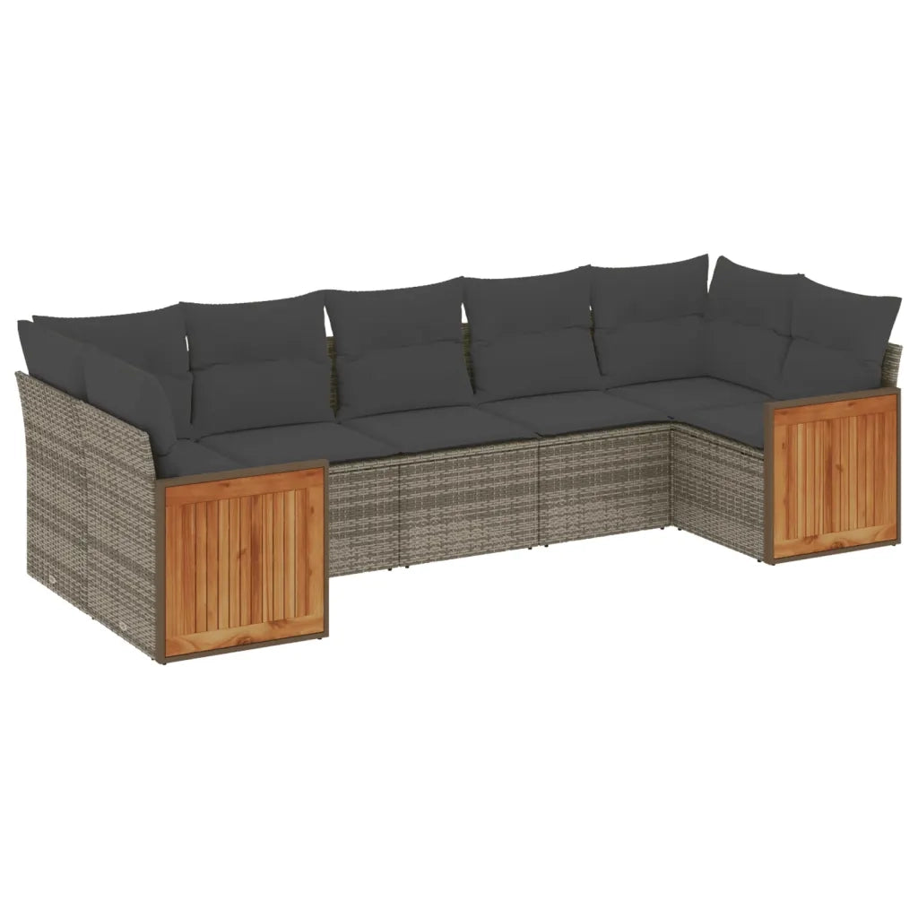 Set Divani da Giardino 7 pz con Cuscini Grigio in Polyrattan