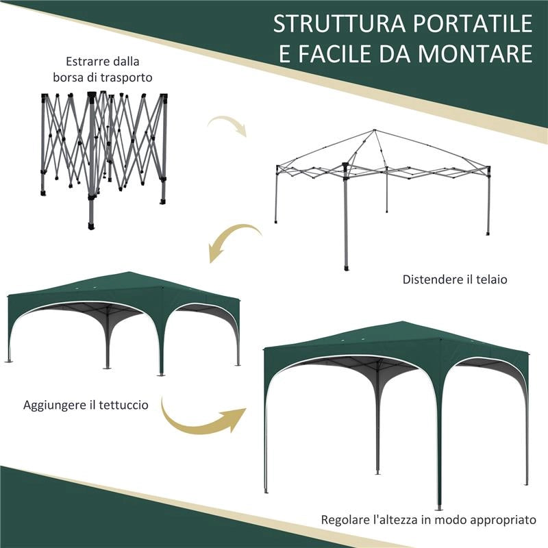 GAZEBO DA GIARDINO AD ALTEZZA REGOLABILE CON FORI DI DRENAGGIO E BORSA DA TRASPORTO, IN METALLO, VERDE