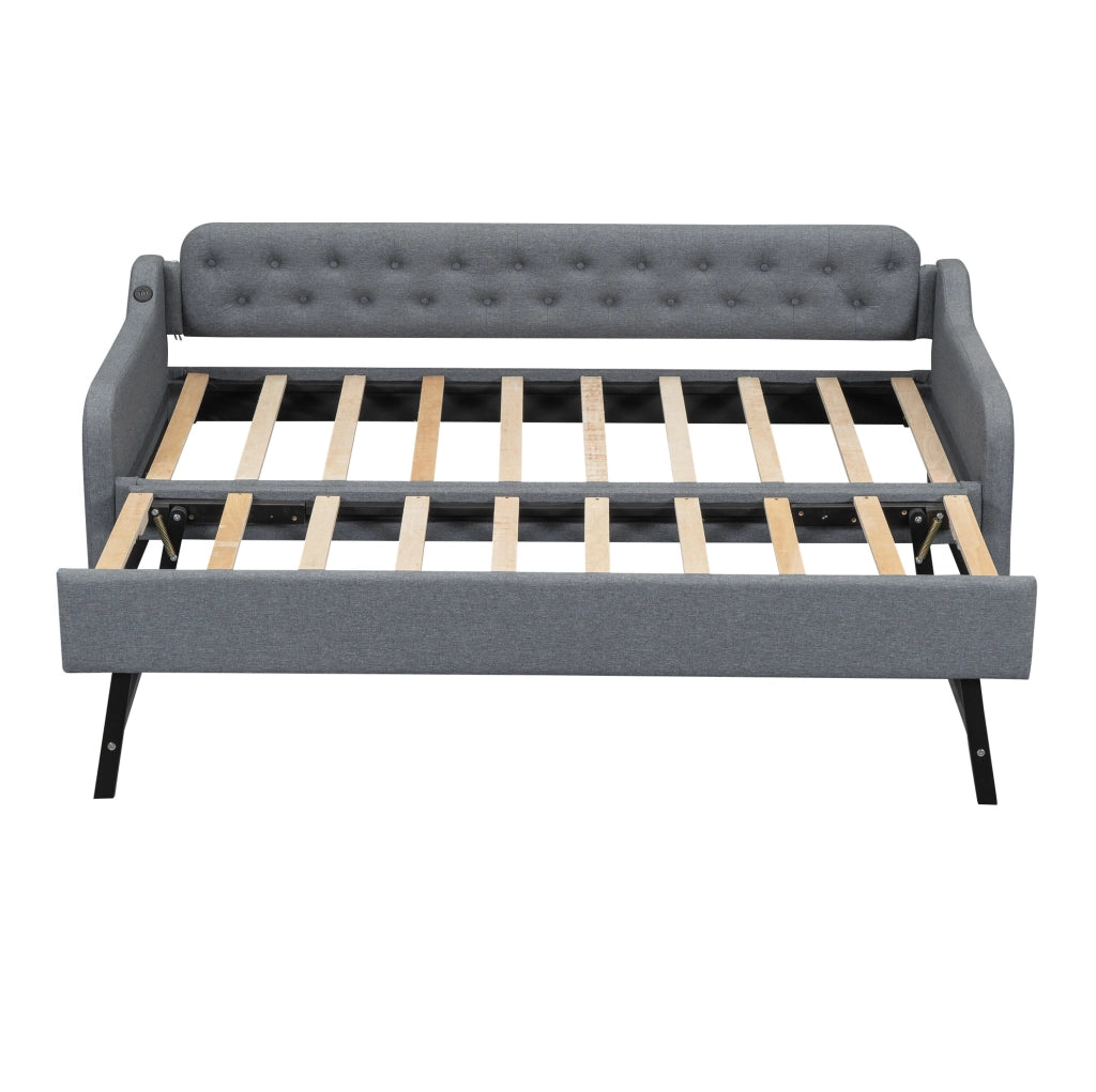 Divano letto con letto estraibile 90x200 cm; USB; in lino grigio