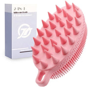 Lavaggio corpo e capelli 2 in 1 con spazzola a due facce in silicone, scrub corpo e capelli, massaggio capo, esfoliante, schiuma bene, facile da pulire, duraturo, rosso