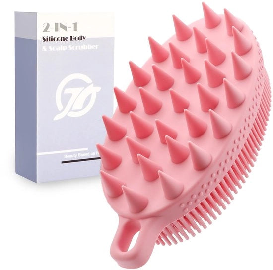 Lavaggio corpo e capelli 2 in 1 con spazzola a due facce in silicone, scrub corpo e capelli, massaggio capo, esfoliante, schiuma bene, facile da pulire, duraturo, rosso