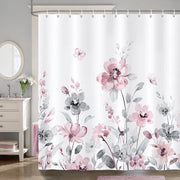Douchegordijn Acquasplash 180x180 cm - Grigio/Rosato Fiore - Antischiummoso - Lavabile - Incluso 12 Ganci - Facile da Installare - Parete Acquasplash