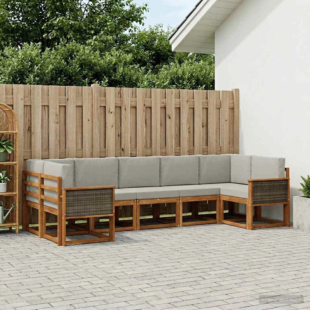 Set di divani da esterno 7 pz Naturale e Grigio Chiaro 3385507