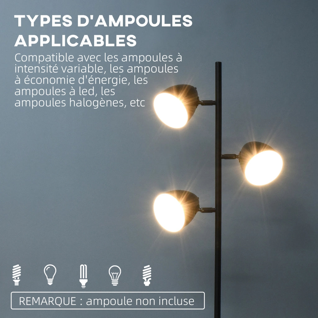 Lampada da terra 3 luci orientabile stile industriale ¨C zephmum ¨C nero acciaio 38x28x169 cm