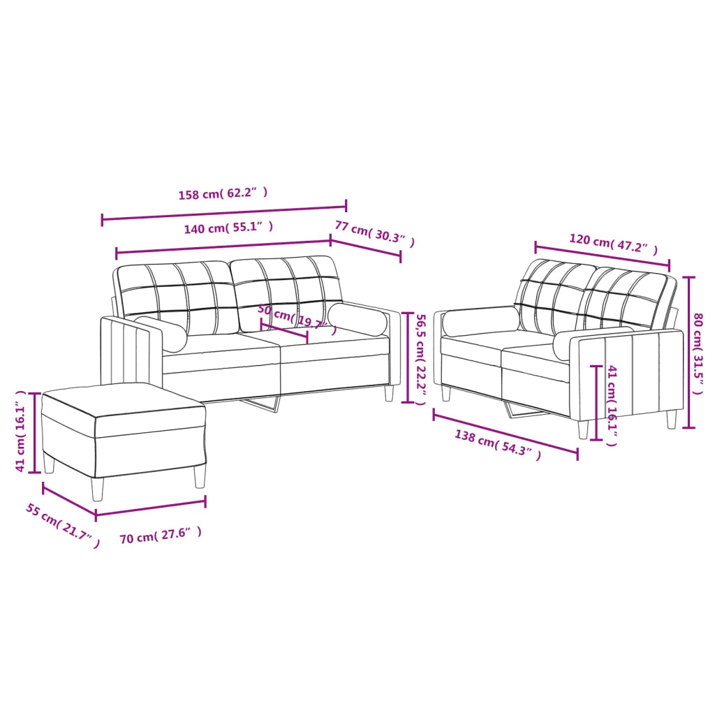 Set Divani 3 pz con Cuscini Grigio Chiaro in Tessuto 3201298