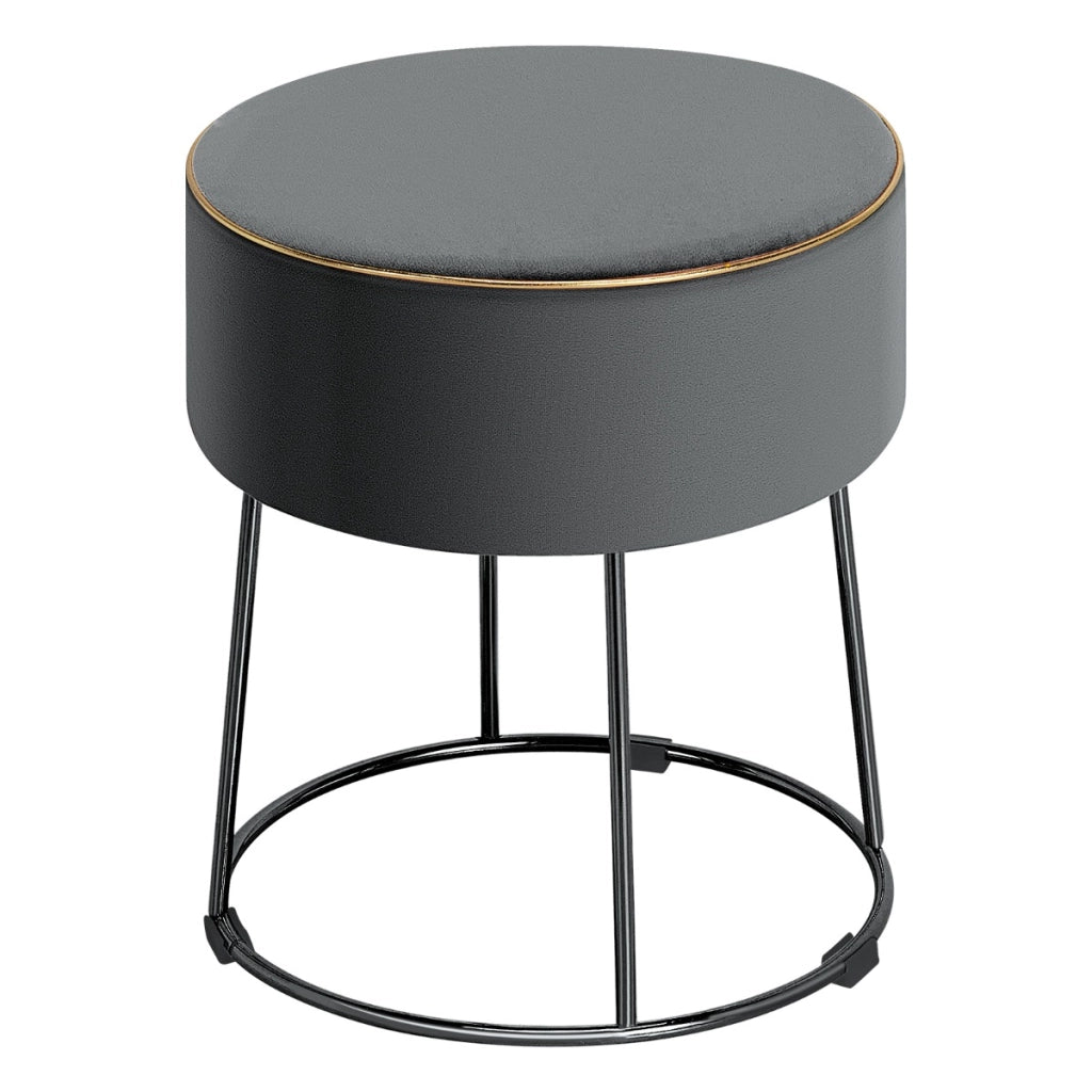 Pouf rotondo in velluto con base in metallo sedile imbottito spesso e piedini antiscivolo, Sgabello da trucco Grigio-Sgabelli