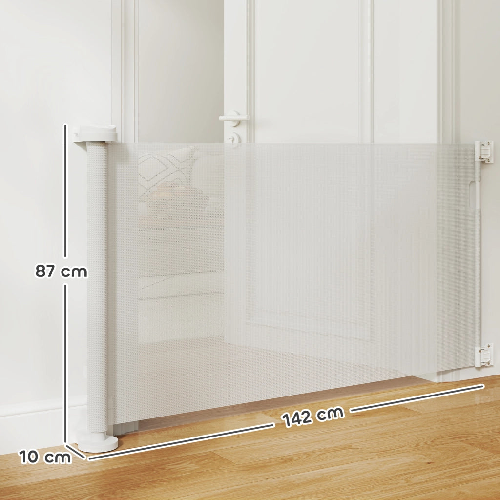 Barriera di sicurezza per cani retrattile con chiusura ¨C zephmum ¨C 142x10x87 cm bianco