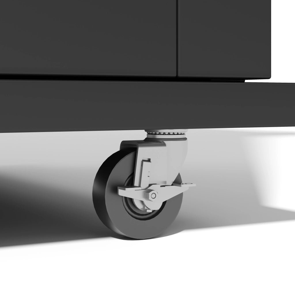 Carrello da cucina con piano ribaltabile; 3 cassetti e vani anta - in MDF - nero e naturale