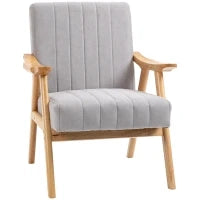 Poltrona in Velluto con Struttura in Legno Massello, 68 cm x 74 cm x 82 cm, Naturale e Grigio