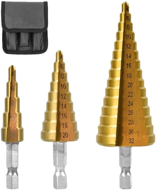 Set di attrezzi da giardinaggio portatile - 3 pezzi - Set di punteruoli - Trapano - Serratura per legno - Set di punteruoli con diametri 67/72/100 mm - Gomma gialla