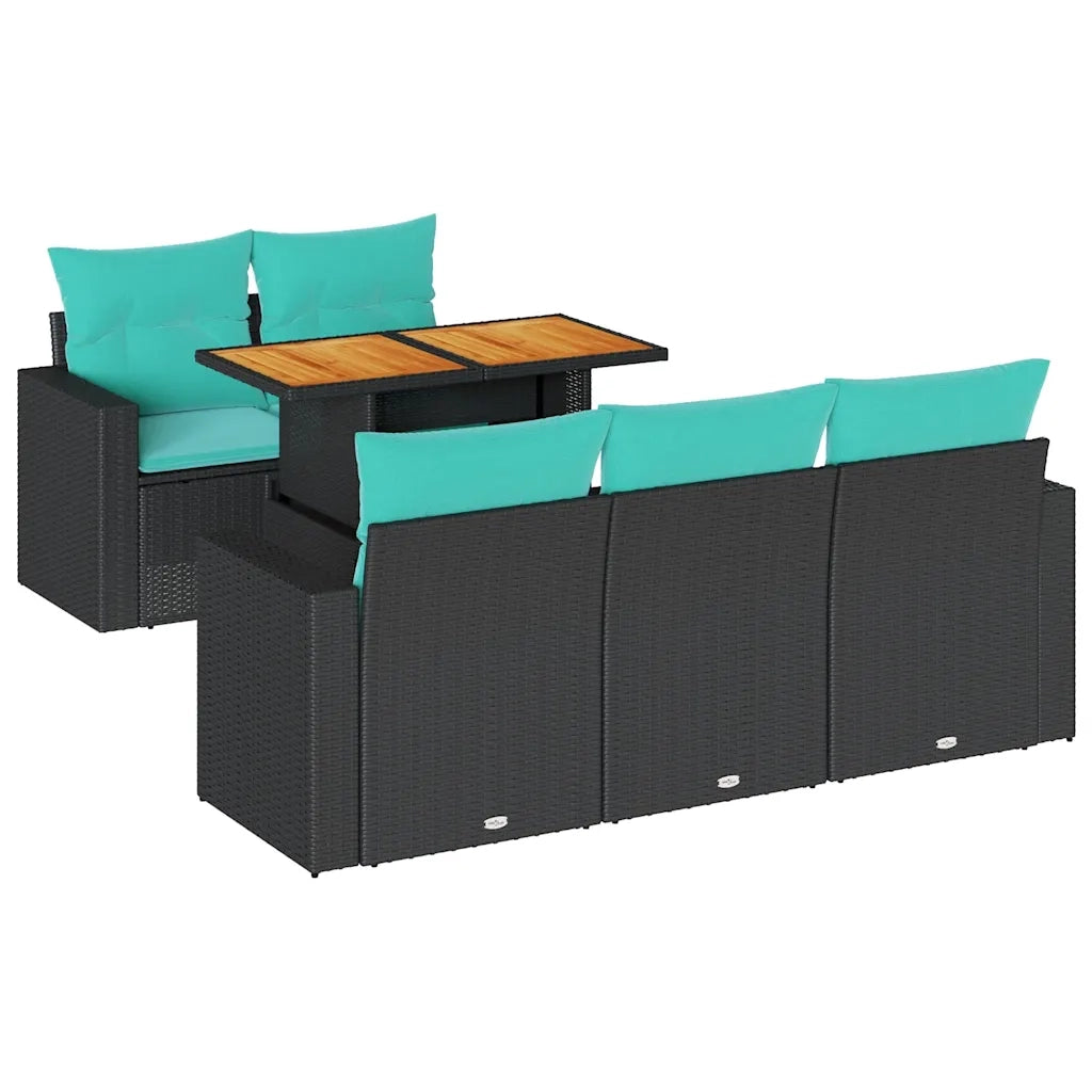 Set Divano da Giardino 6 pz con Cuscini Nero in Polyrattan
