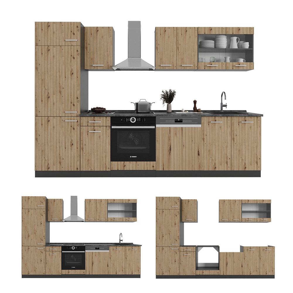 Cucina componibile R-Line Rovere artigianale/Antracite 300 cm, PL Antracite Vicco