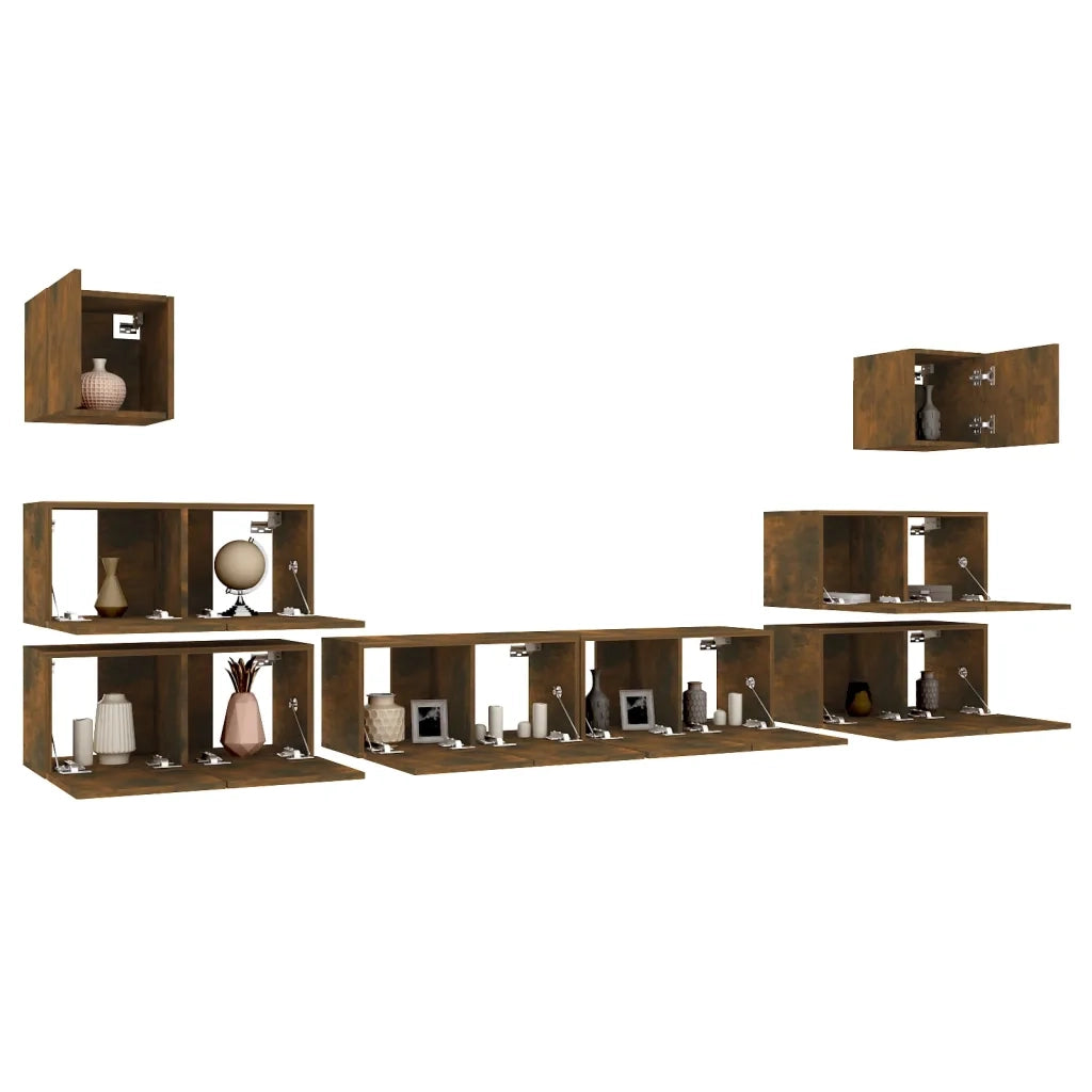 Set Mobili Porta TV 8pz Rovere Fumo in Legno Multistrato cod mxl 27999