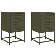 Set di 2 Comodini | Armadio da Notte | Mobiletto da notte Verde Oliva 36x39x60,5 cm in Acciaio