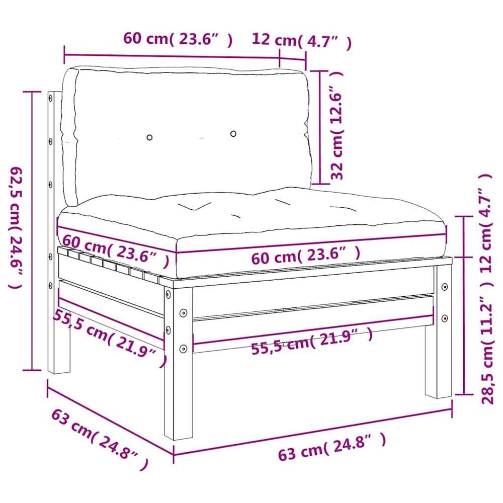 Garden Sofa Without Armrests With Cushions, Pine Wood