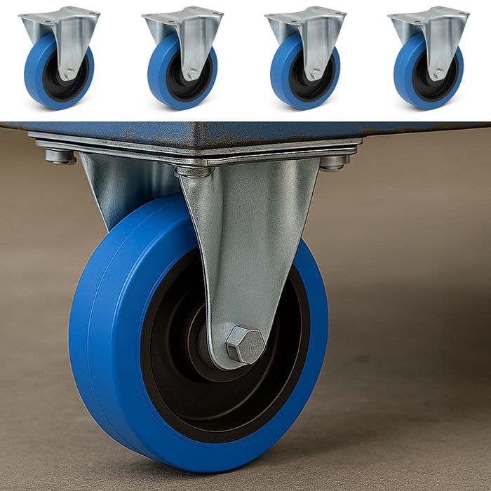 Set di 4 ruote fisse da 160 mm per trasporto, con piastra di montaggio, max 300 kg per ruota