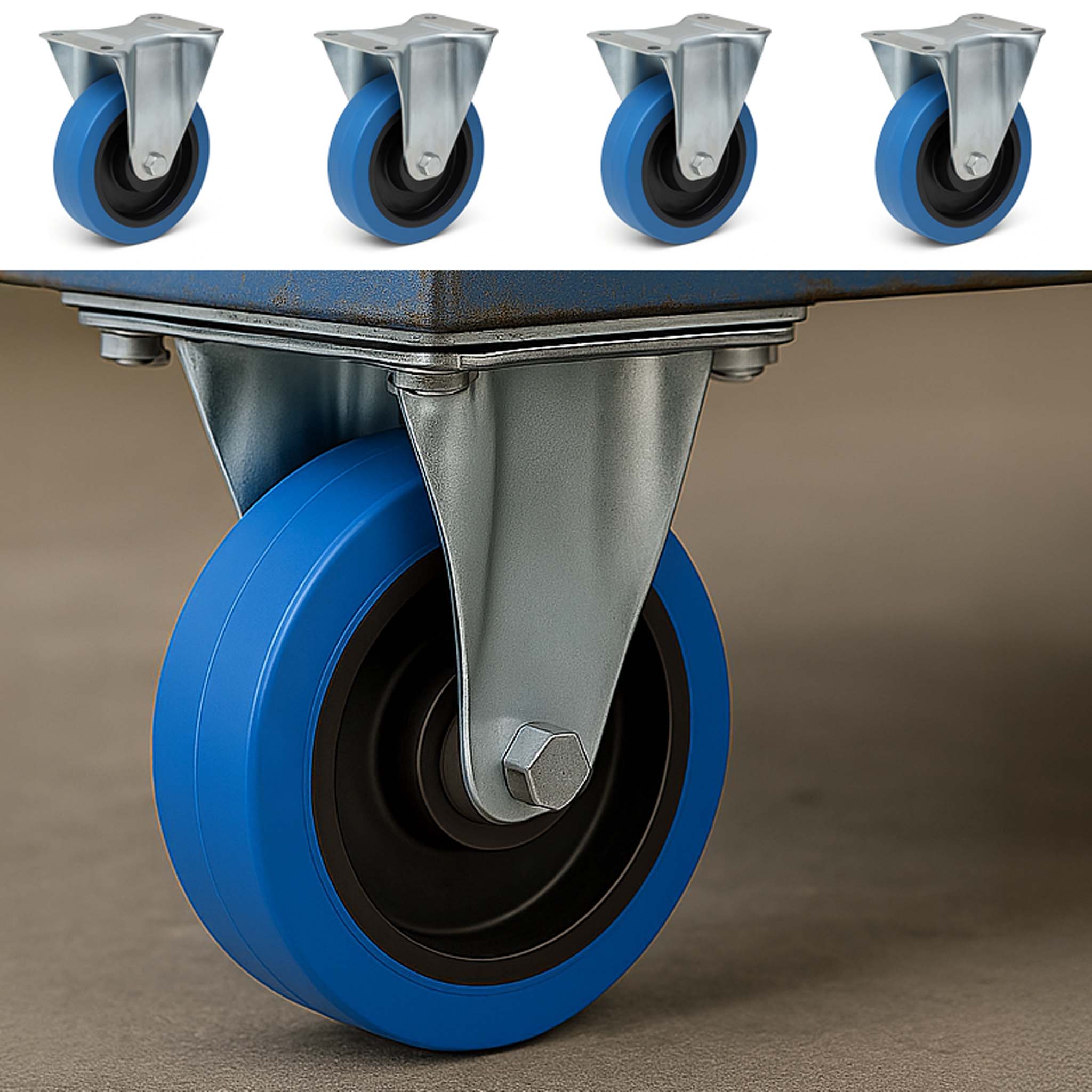 Set di 4 ruote fisse da 160 mm per trasporto, con piastra di montaggio, max 300 kg per ruota