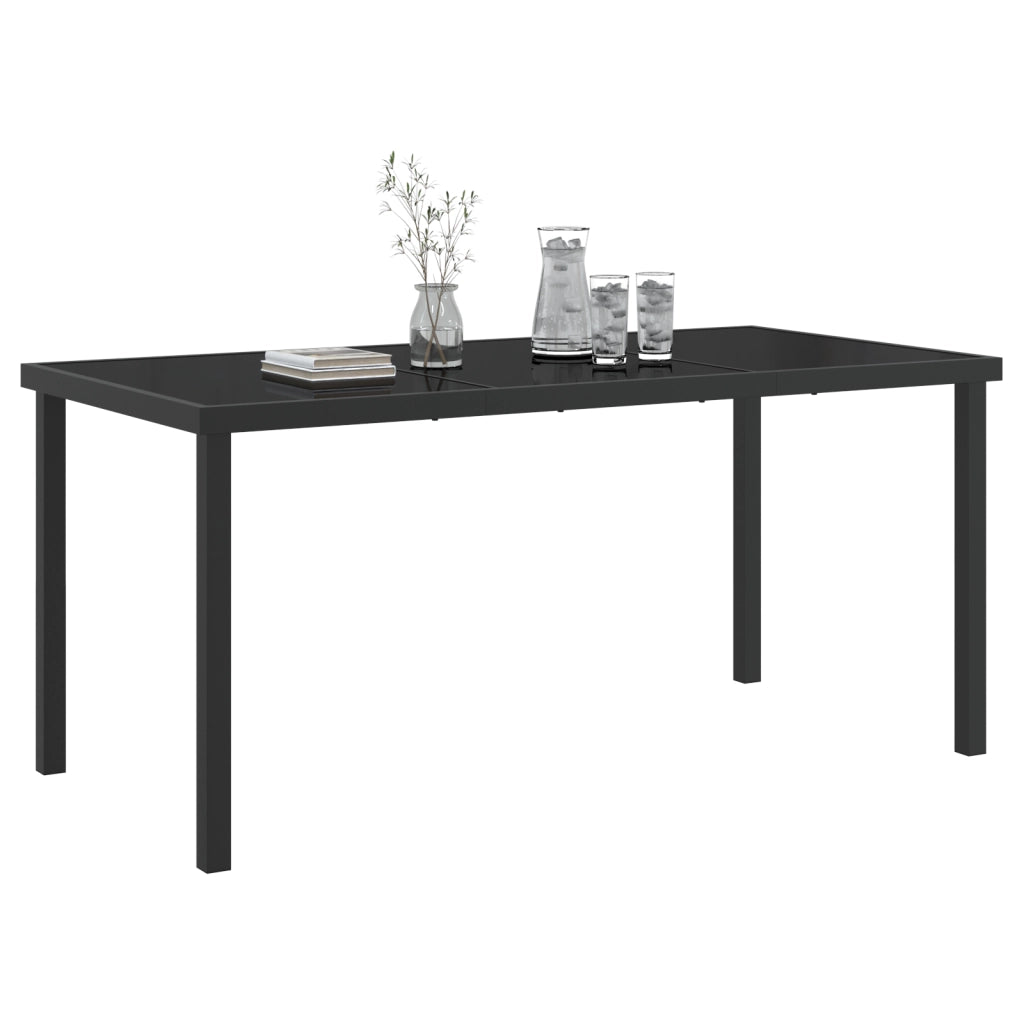 Tavolo Giardino Nero 160x80x73 cm Vetro Temperato