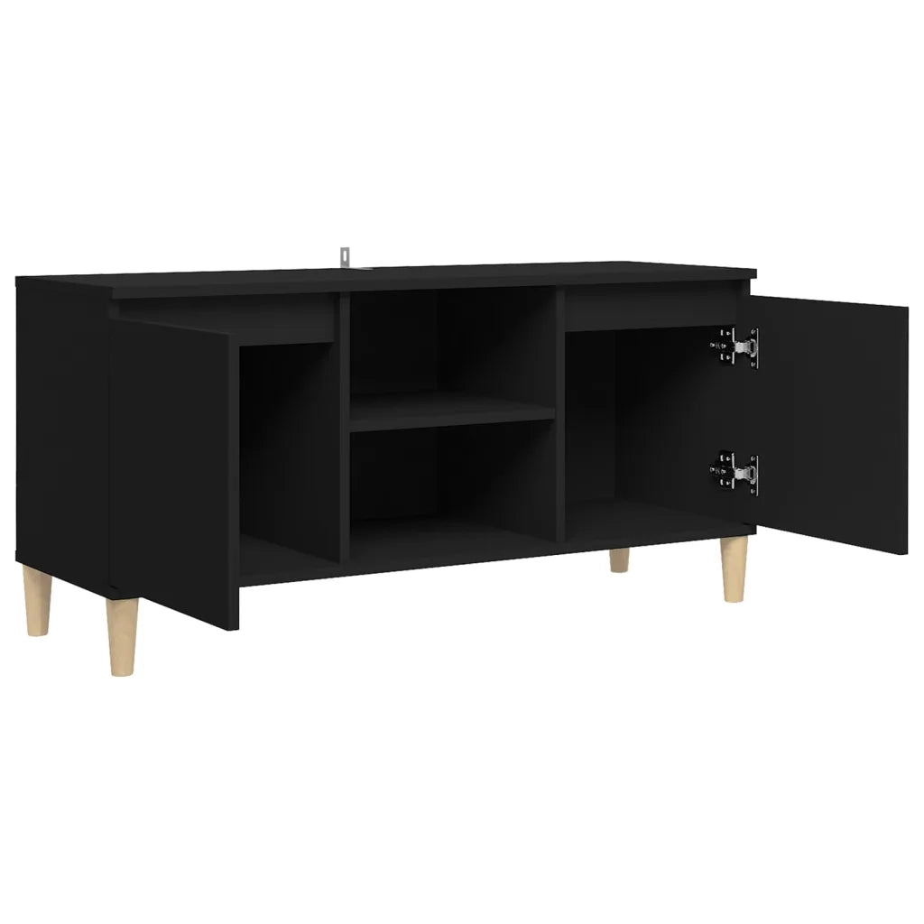 Comodino | Armadio da Notte | Mobiletto da notte con Gambe in Legno Massello Nero 103,5x30x50 cm