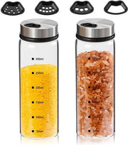 Set di contenitori per spezie in vetro borosilicato 300ml con coperchio in acciaio inossidabile e manico a vite, impermeabile e termoresistente.