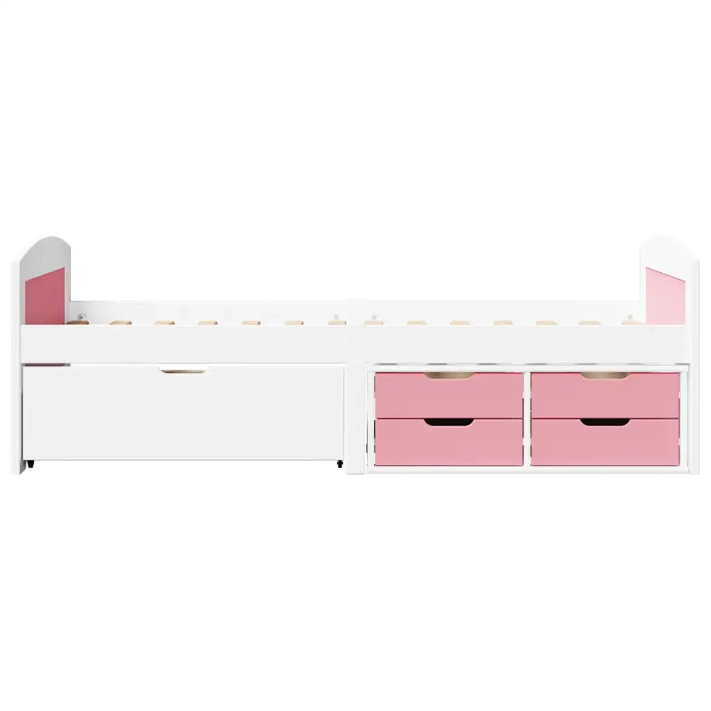 Letto singolo | Letto per adulti | Dormeuse 5 Cassetti senza Materasso Bianco&Rosa 90x200 cm IRUN