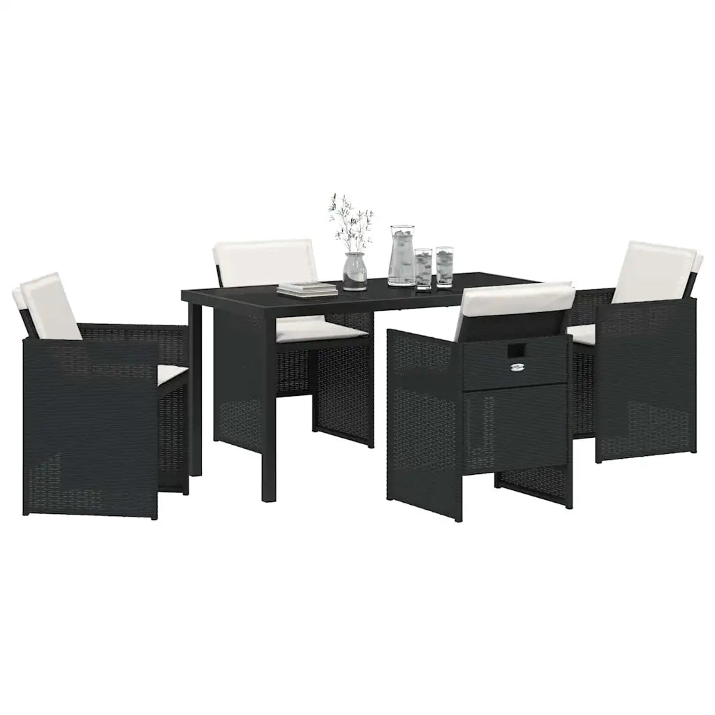 Set da Pranzo per Giardino con cuscino 5 pcs Nero polyrattan