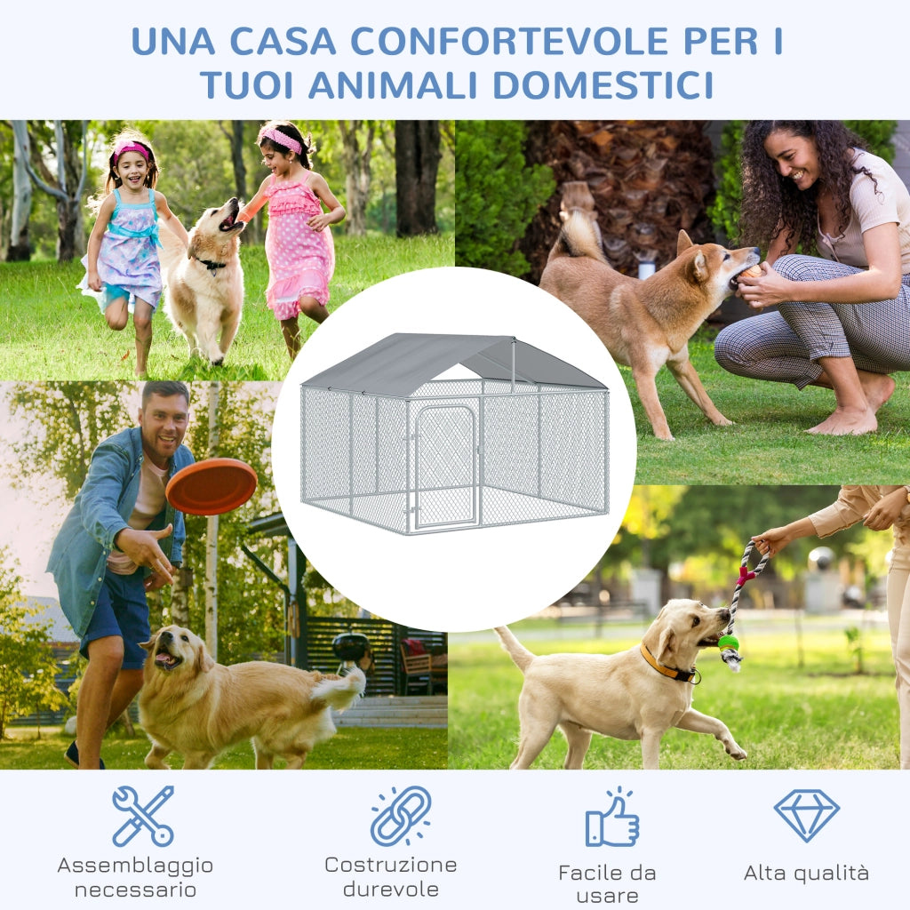EasyComfort Recinto per Cani e Animali Domestici da Esterno con Copertura Impermeabile, 230x230x175 cm
