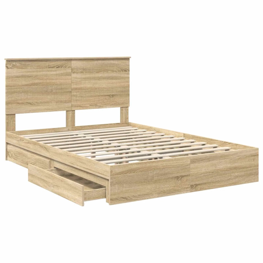 Letto con Contenitore con testiera Rovere Sonoma 135 x 190 cm