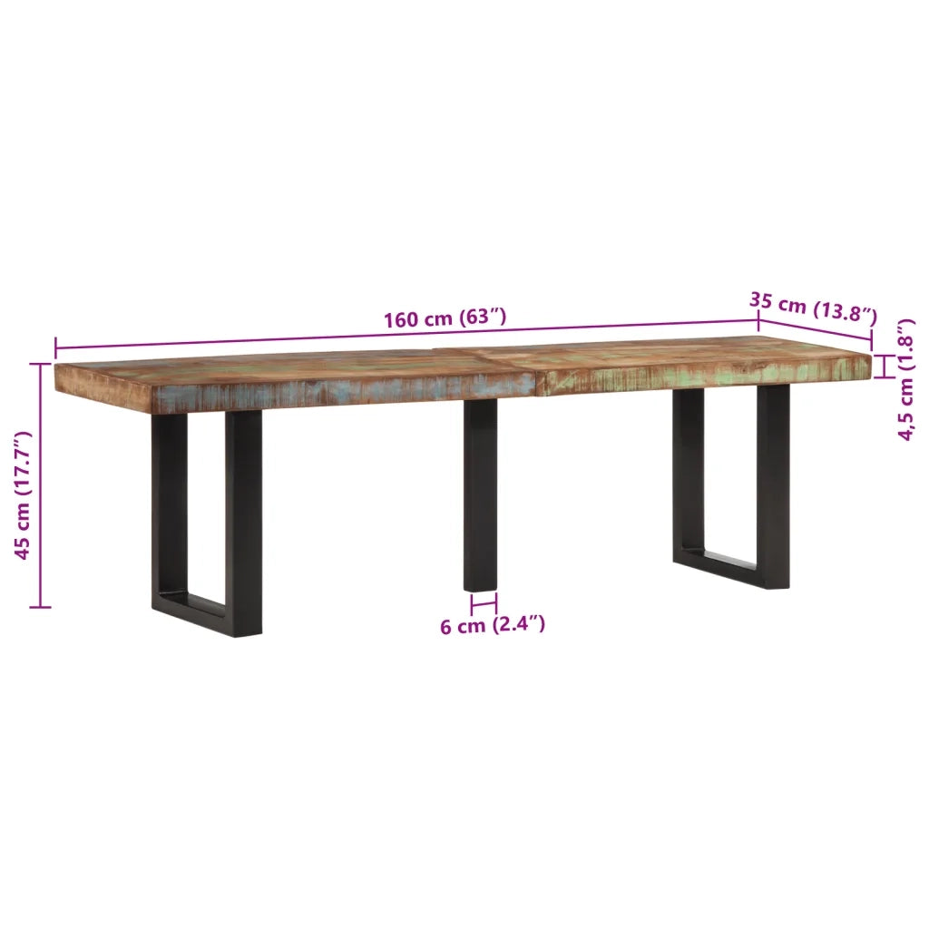 Panca-Sgabello 160 cm in Legno Massello di Recupero e Acciaio