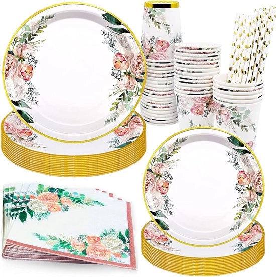 Set di servizio da 125 pezzi per 25 ospiti - Festa di compleanno bambino, accessori per feste, fiori