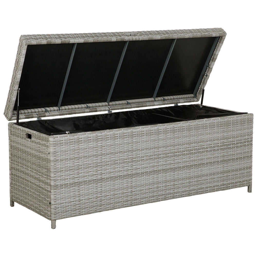 Cesta baule portaoggetti da esterno Cuscino da giardino in finto rattan grigio 158 x 63 cm