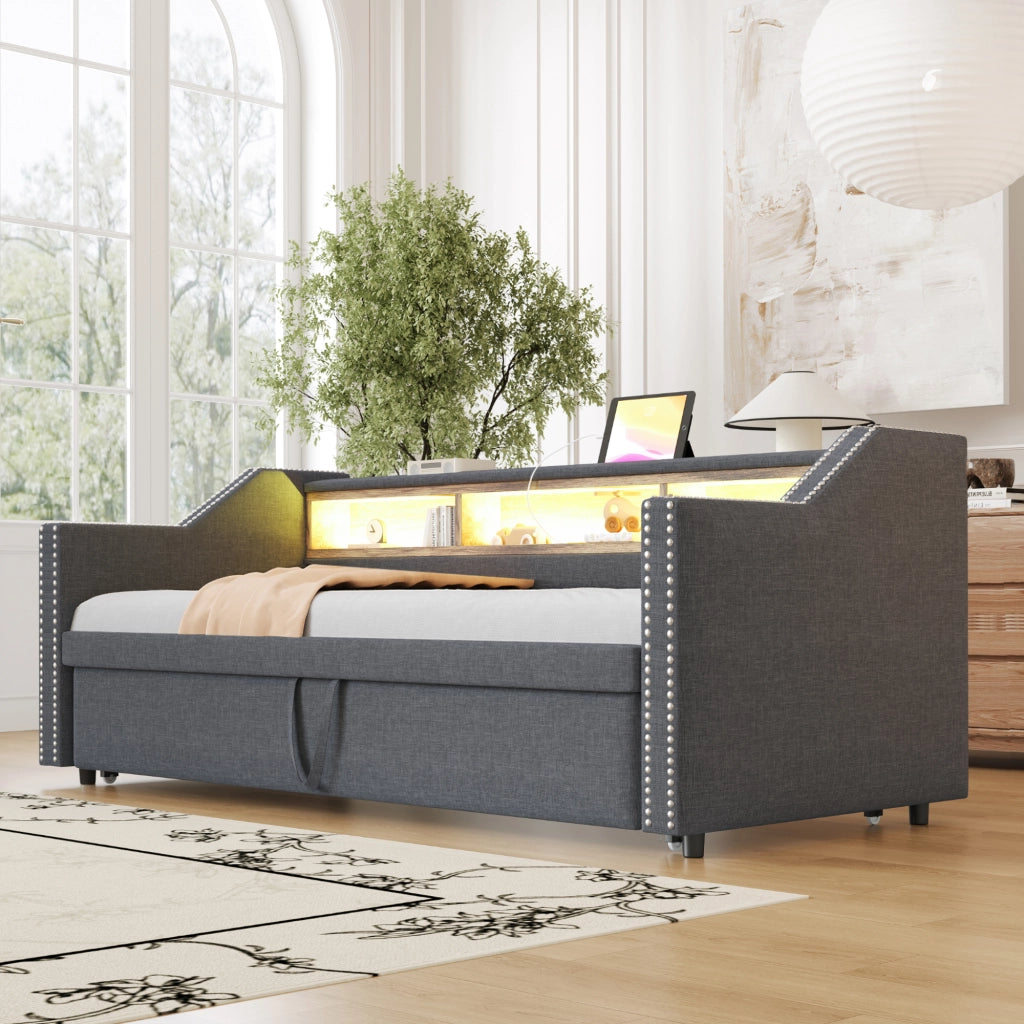 Letto sofa estraibile tessuto in juta 180x190 cm