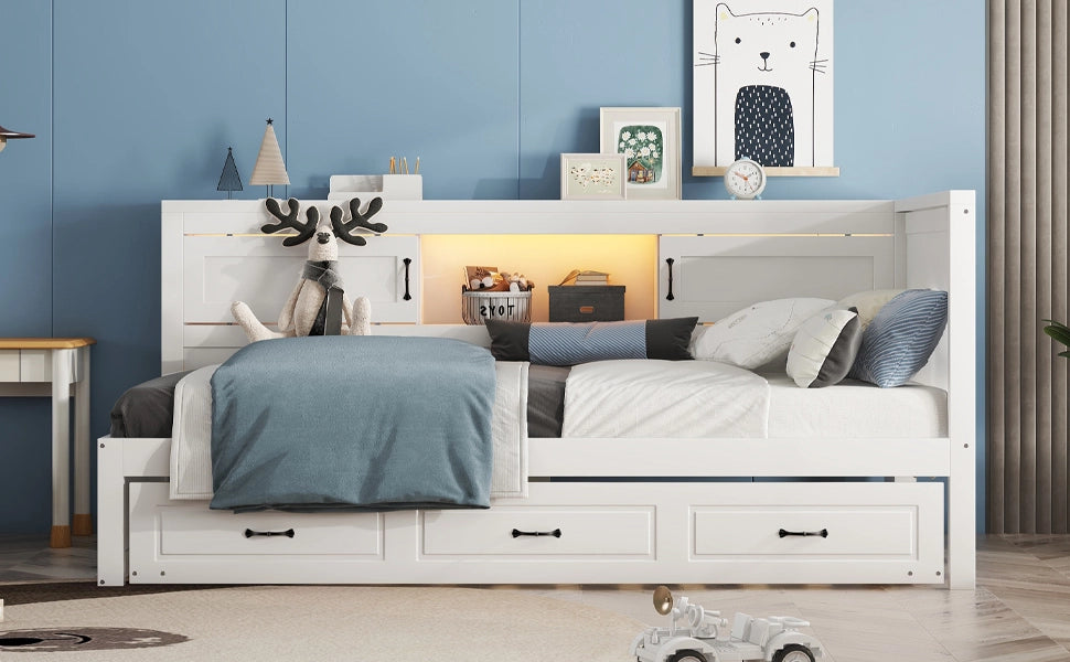 DESMIU Letto divano estraibile 90 × 200 cm 1 posto con LED, presa e USB, senza materasso, bianco