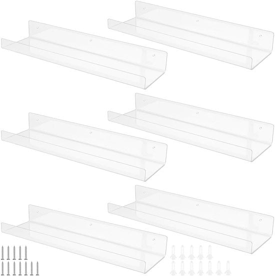 Organizzatore a pannelli 6 pezzi - Pannelli da parete - Pannelli in acrilico - Translucidi - 38 x 9,7 x 4,5 cm - Design cristallino - Pannelli da parete