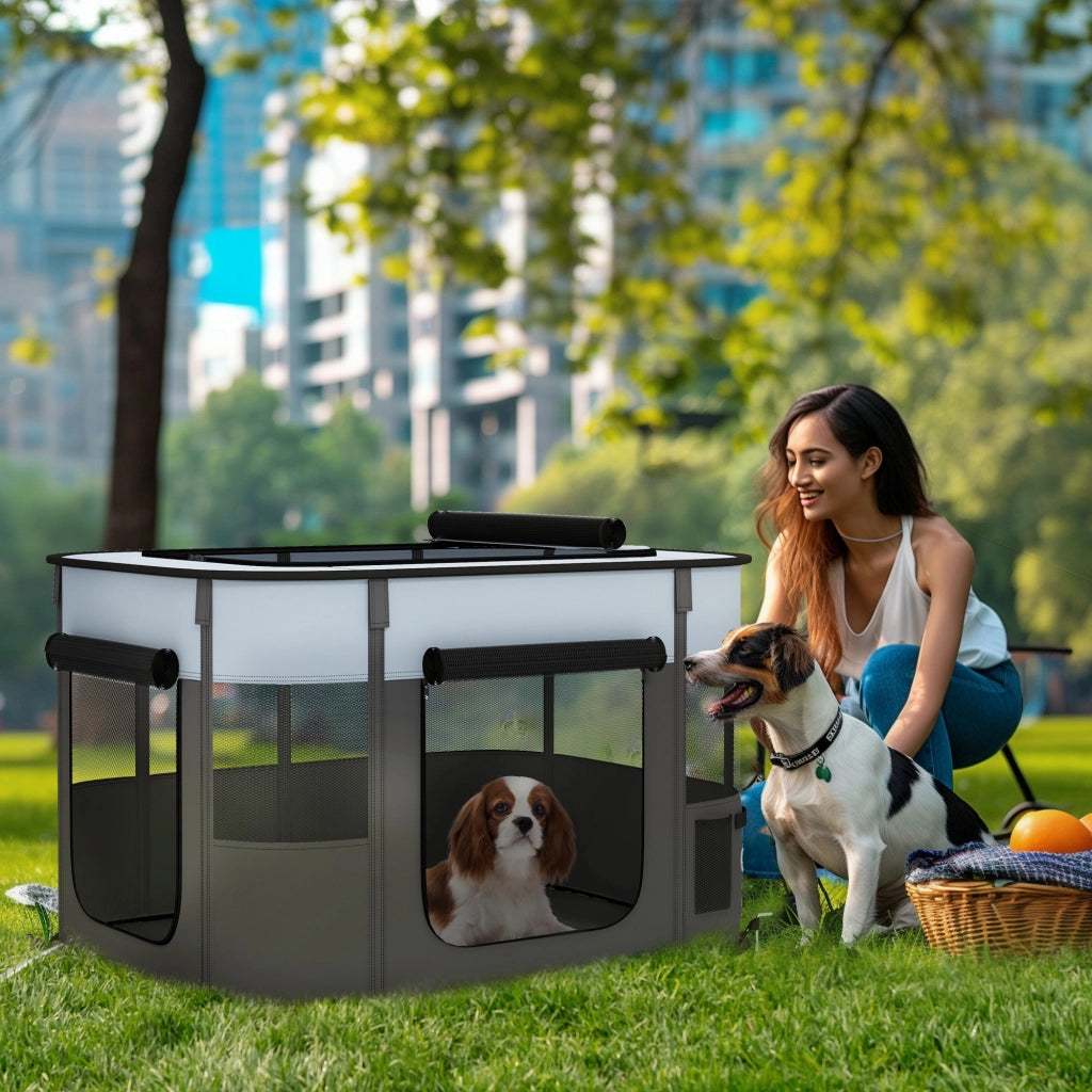 Recinto pieghevole per cani gatti animali piccoli ¨C Xylo ¨C tessuto Oxford grigio nero 94x74x60 cm