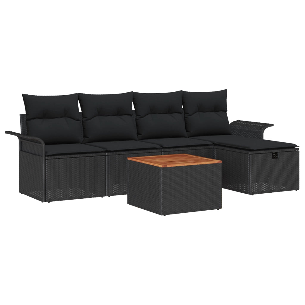 Set di SofÃ  da Giardino di 6 Pezzi con Cuscini Neri in Polyrattan