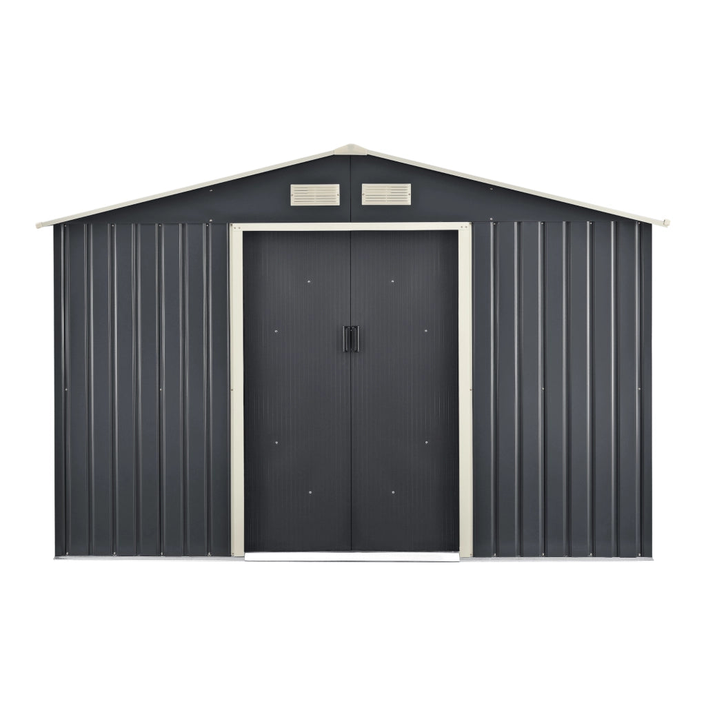 Casetta da Giardino Deposito Attrezzi da Esterno in Lamiera 277x191x192 cm - Grigio Scuro [en.casa]