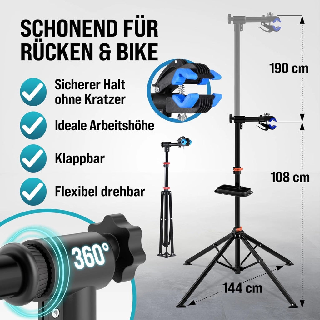 MONZANA® Cavalletto Montaggio Biciclette da 30kg con Set Chiavi Dinamometriche da 1/4 Borsa Trasporto Riparazione Bici Pneumatici Mountain Bike