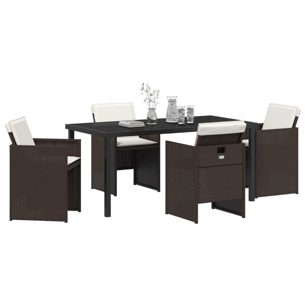 Set da Pranzo da Giardino 5 Pezzi con Cuscini in Polyrattan Marrone