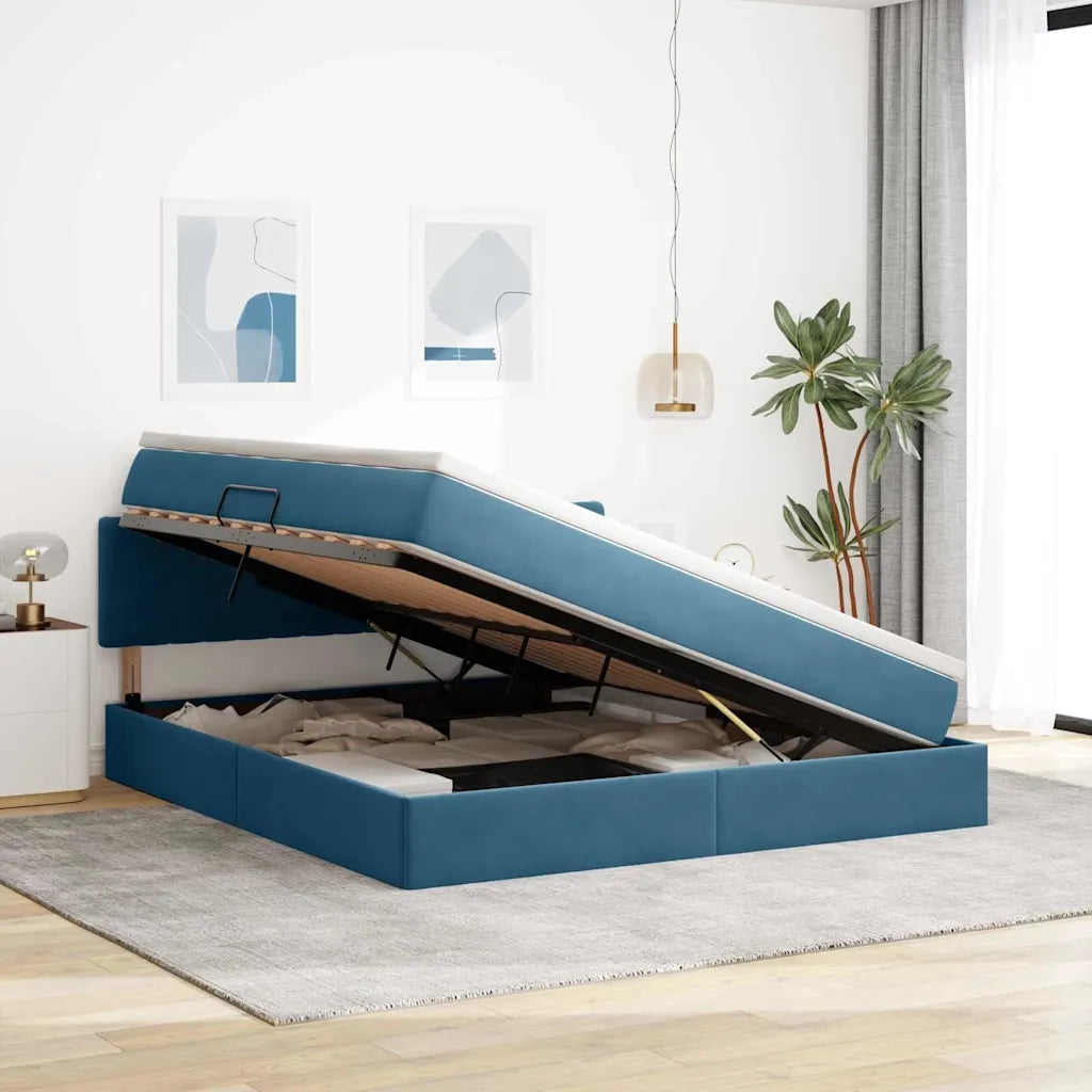 Letto con contenitore e LED Blu Scuro 180 x 200 cm Velluto 3371473