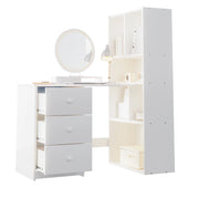 Scrivania angolare con scaffale 117 × 63 × 135 cm bianca， 4 ripiani， 3 cassetti