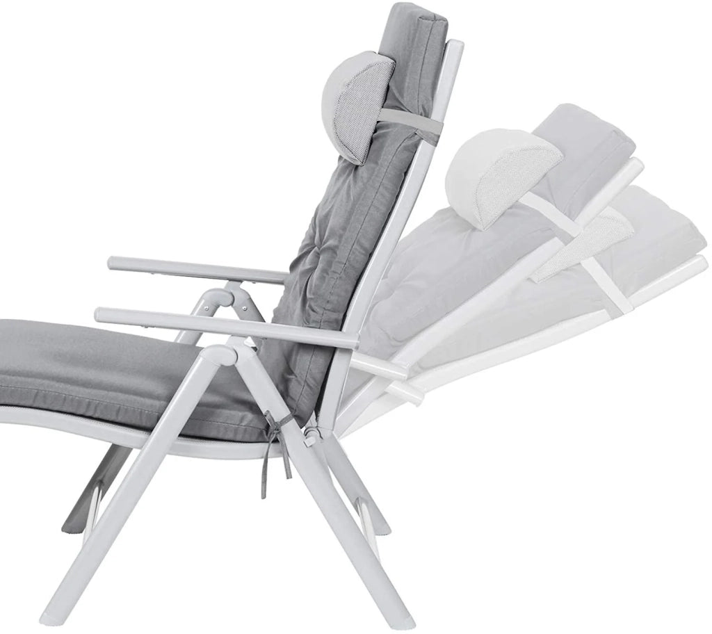 Lettino prendisole con materasso spesso 6 cm poggiatesta removibile in alluminio traspirante e antiruggine reclinabile portata max 150 kg grigio 12_0000203