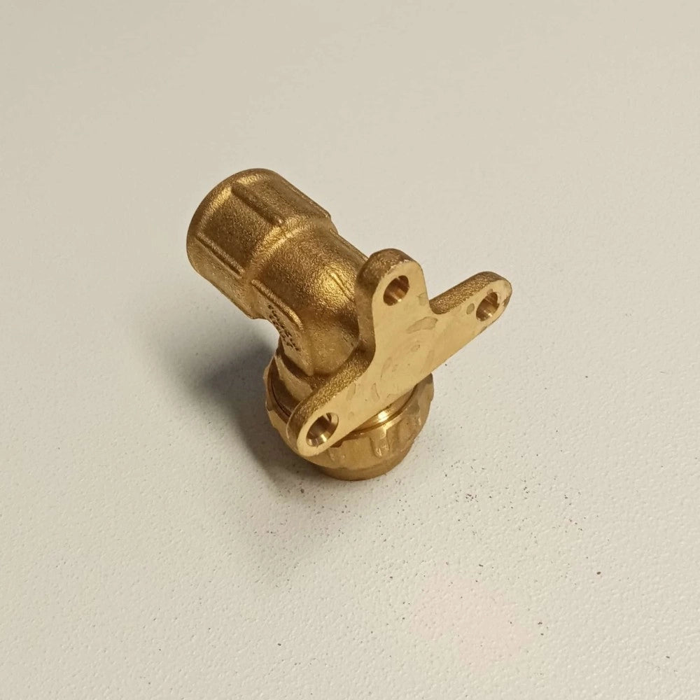 Raccordo f 20x1/2 gomito flangiato di giunzione in ottone con tenuta o-ring ed ogiva in ottone