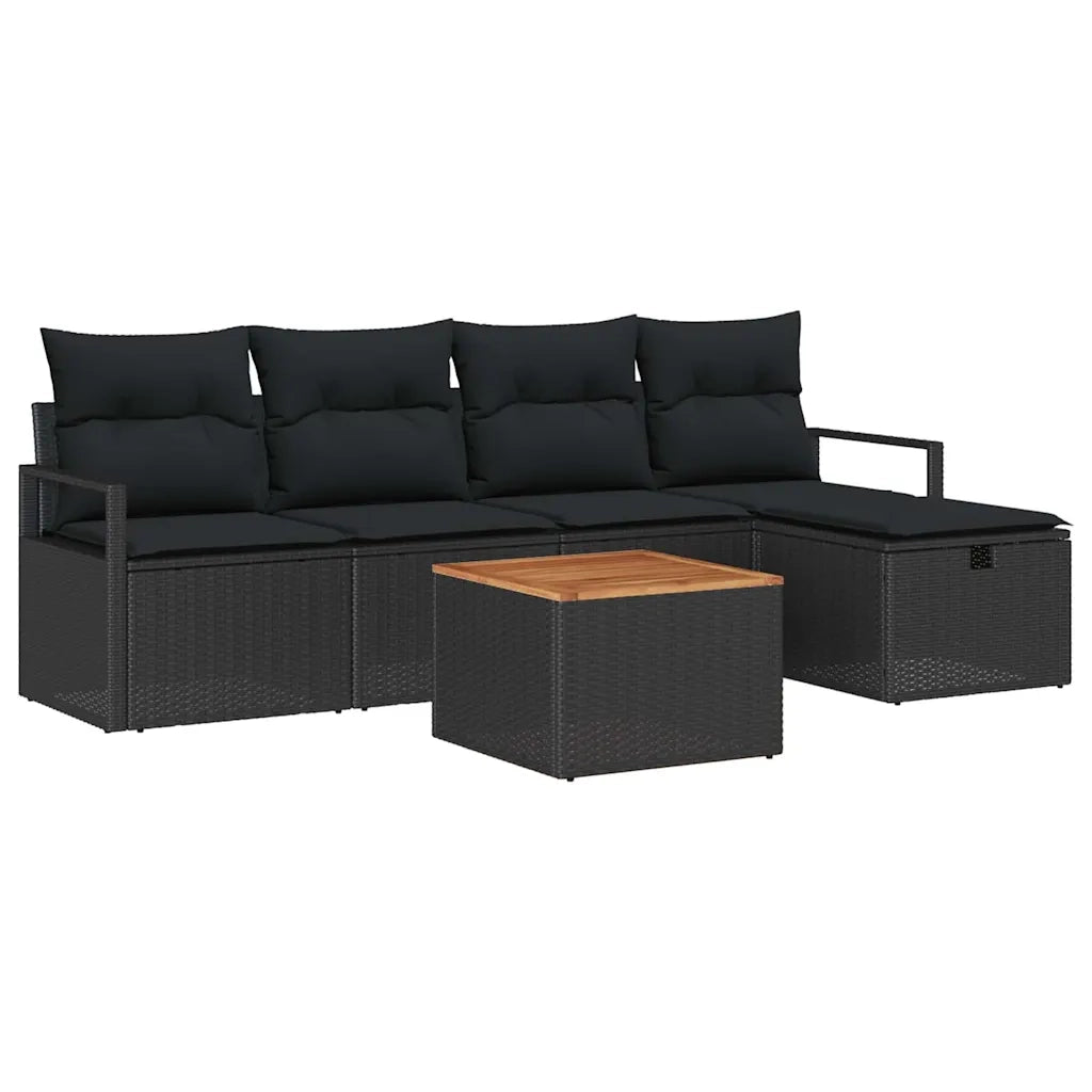 Set Divano da Giardino con cuscino 6 pcs Nero polyrattan